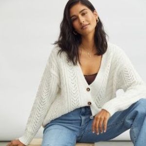 Anthropologie classic pointelle cable-knit cardigan XS